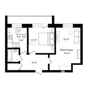 2-к квартира, вторичка, 48м2, 7/12 этаж