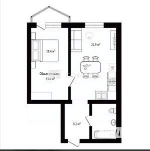 1-к квартира, вторичка, 54м2, 5/9 этаж