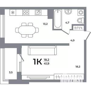 1-к квартира, вторичка, 41м2, 9/17 этаж