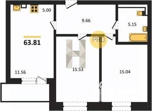 3-к квартира, сданный дом, 64м2, 24/25 этаж