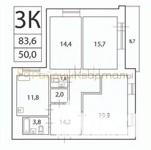 3-к квартира, вторичка, 84м2, 5/15 этаж