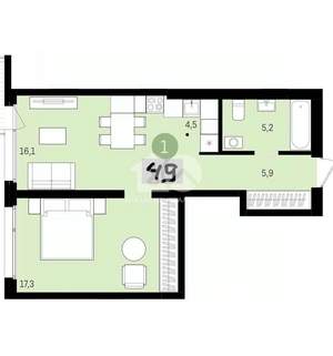 2-к квартира, вторичка, 49м2, 7/18 этаж