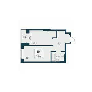 1-к квартира, вторичка, 48м2, 28/30 этаж