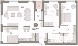 3-к квартира, вторичка, 113м2, 4/9 этаж