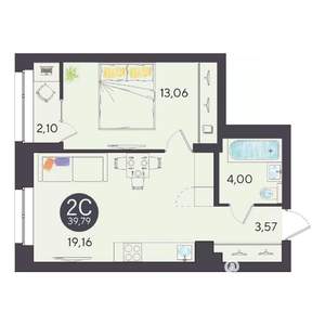 2-к квартира, строящийся дом, 40м2, 7/10 этаж