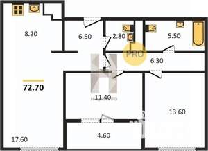 2-к квартира, вторичка, 71м2, 18/21 этаж