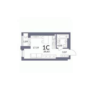 Студия квартира, вторичка, 26м2, 28/30 этаж