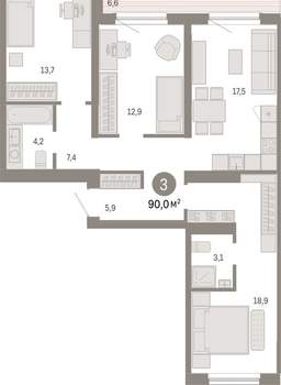 3-к квартира, вторичка, 90м2, 8/15 этаж