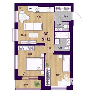 3-к квартира, вторичка, 53м2, 21/23 этаж