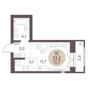 Студия квартира, вторичка, 23м2, 6/10 этаж
