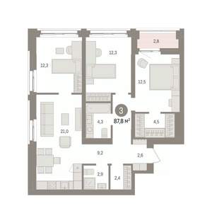 3-к квартира, вторичка, 88м2, 11/16 этаж