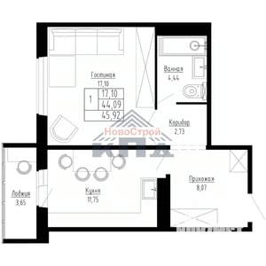 1-к квартира, строящийся дом, 46м2, 9/15 этаж