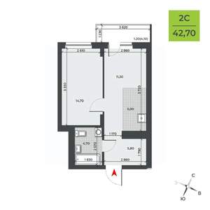 2-к квартира, вторичка, 43м2, 7/21 этаж