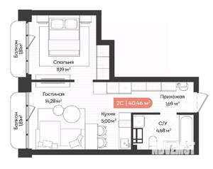 2-к квартира, вторичка, 40м2, 13/20 этаж