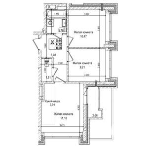3-к квартира, строящийся дом, 47м2, 2/21 этаж