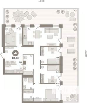 4-к квартира, сданный дом, 185м2, 2/9 этаж