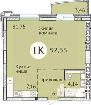 1-к квартира, сданный дом, 53м2, 23/23 этаж