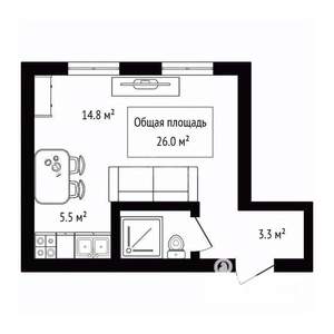Студия квартира, вторичка, 26м2, 4/6 этаж