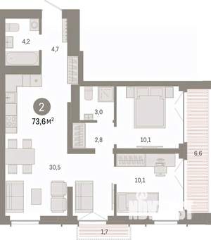 2-к квартира, вторичка, 74м2, 16/23 этаж