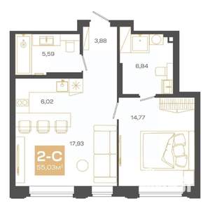 2-к квартира, строящийся дом, 55м2, 2/24 этаж