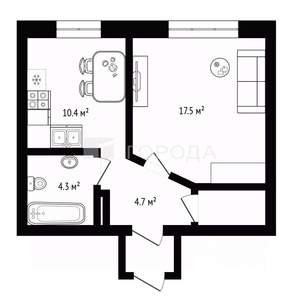 1-к квартира, вторичка, 41м2, 2/14 этаж