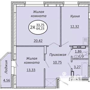 2-к квартира, вторичка, 64м2, 22/25 этаж