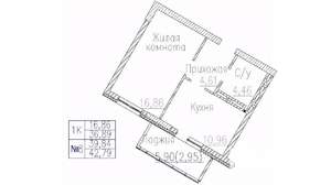 1-к квартира, строящийся дом, 43м2, 9/24 этаж