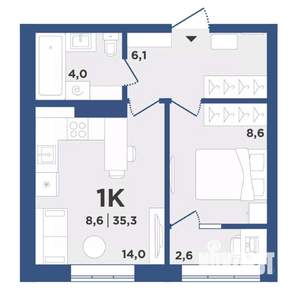 1-к квартира, вторичка, 35м2, 5/9 этаж