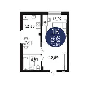 1-к квартира, вторичка, 43м2, 2/18 этаж