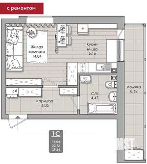 1-к квартира, вторичка, 39м2, 6/11 этаж