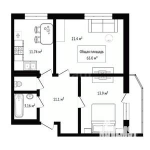 2-к квартира, вторичка, 65м2, 21/27 этаж