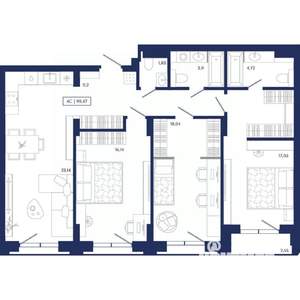 4-к квартира, вторичка, 99м2, 4/13 этаж