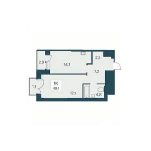 1-к квартира, вторичка, 49м2, 20/30 этаж