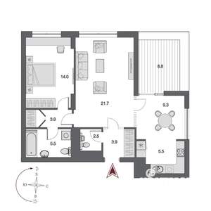 2-к квартира, строящийся дом, 66м2, 19/21 этаж