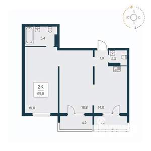 2-к квартира, вторичка, 69м2, 17/17 этаж