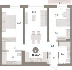 2-к квартира, вторичка, 78м2, 11/14 этаж