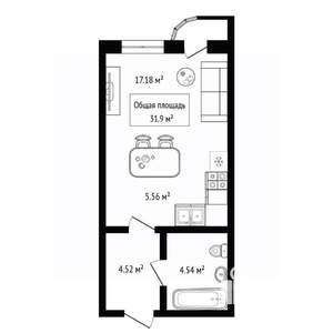 1-к квартира, вторичка, 32м2, 2/17 этаж