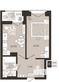 1-к квартира, строящийся дом, 37м2, 23/25 этаж