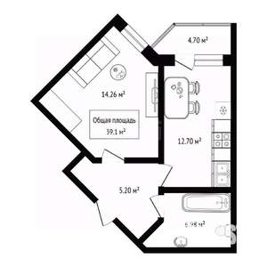 1-к квартира, вторичка, 39м2, 4/16 этаж