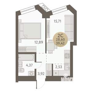 2-к квартира, вторичка, 39м2, 25/31 этаж