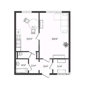 1-к квартира, вторичка, 49м2, 6/10 этаж