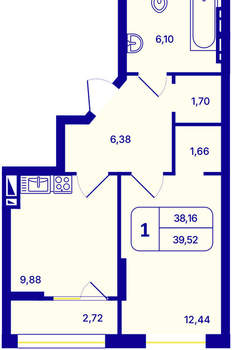 1-к квартира, вторичка, 40м2, 11/26 этаж