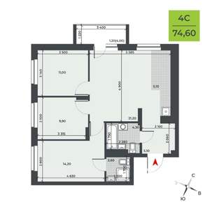 4-к квартира, вторичка, 75м2, 18/21 этаж