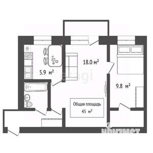2-к квартира, вторичка, 45м2, 5/5 этаж