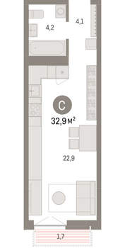 Студия квартира, вторичка, 33м2, 9/23 этаж