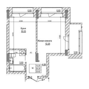 1-к квартира, строящийся дом, 30м2, 20/21 этаж