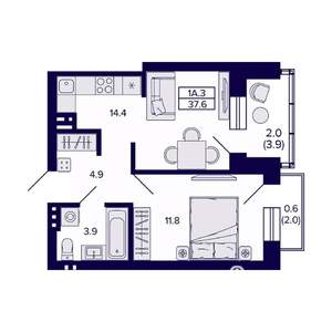 1-к квартира, вторичка, 38м2, 3/10 этаж