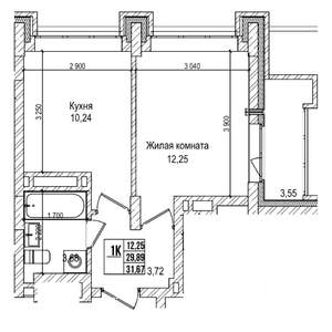 1-к квартира, строящийся дом, 30м2, 2/21 этаж