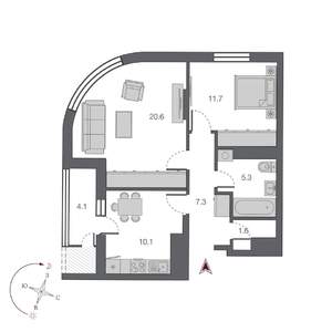2-к квартира, строящийся дом, 61м2, 23/24 этаж