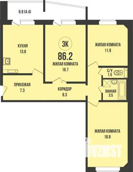 3-к квартира, вторичка, 86м2, 4/13 этаж